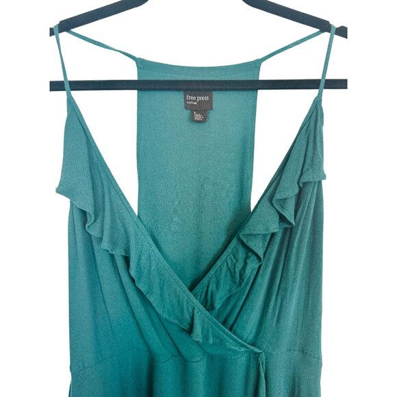 2/$30 Free Press M Teal Sleeveless Ruffle Wrap Dress Flowy Fabric - Picture 5 of 13